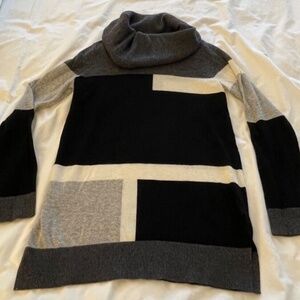 INC Wool Blend Colorblock Cowl Neck Womens Long Sweater Grey/Black Size S‎
